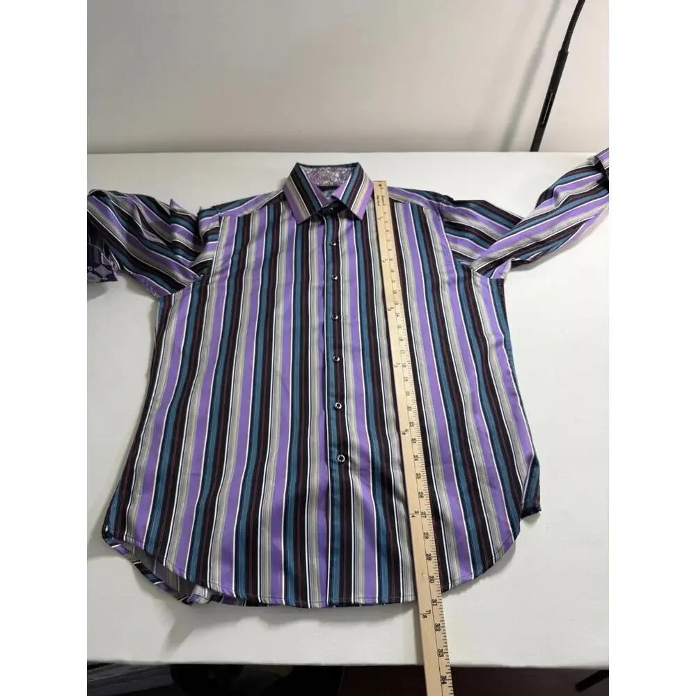 Robert Graham Multicolor Stripe Flip Cuff Dress Shirt Large - Picture 6 of 6